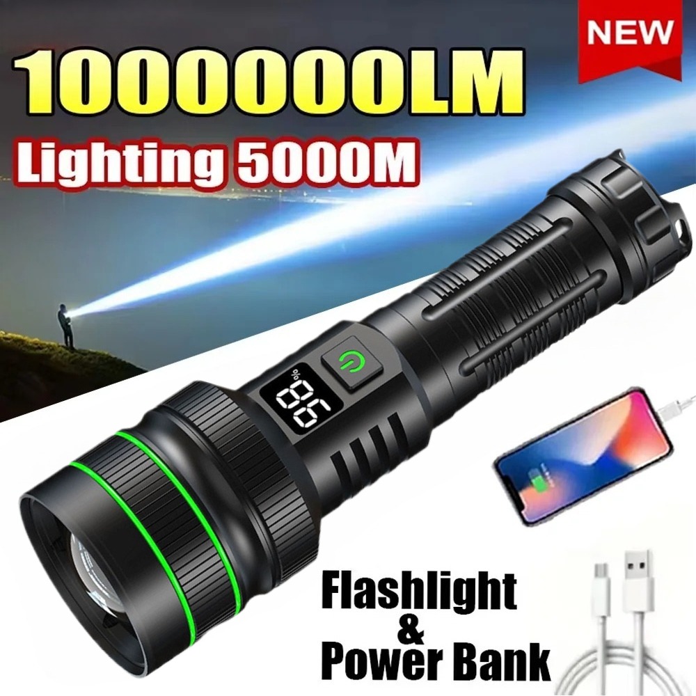 Outdoor Power For Camping - Lanterna LED poderosa com zoom, recarregável